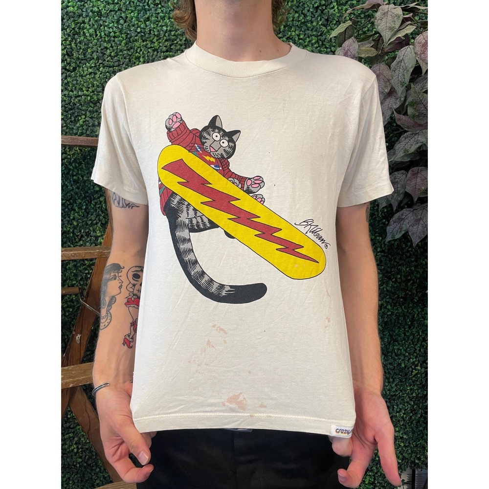 vtg 80s KILBAN CAT ART Tshirt medium // 90s vintage cartoon comic snowboard surf - Picture 5 of 6